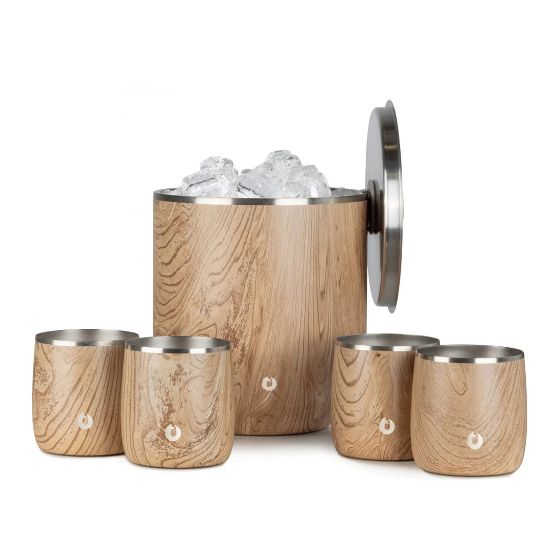 SNOWFOX Stainless Steel Ice Bucket with Rocks Glass Set