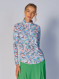 G Lifestyle Long Sleeve Zip Mock Neck - Mandala Multi