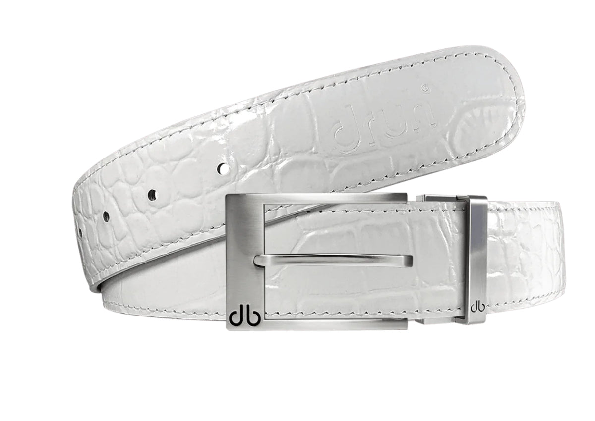 DRUH White Crocodile Leather Strap with Classic Silver Prong Buckle