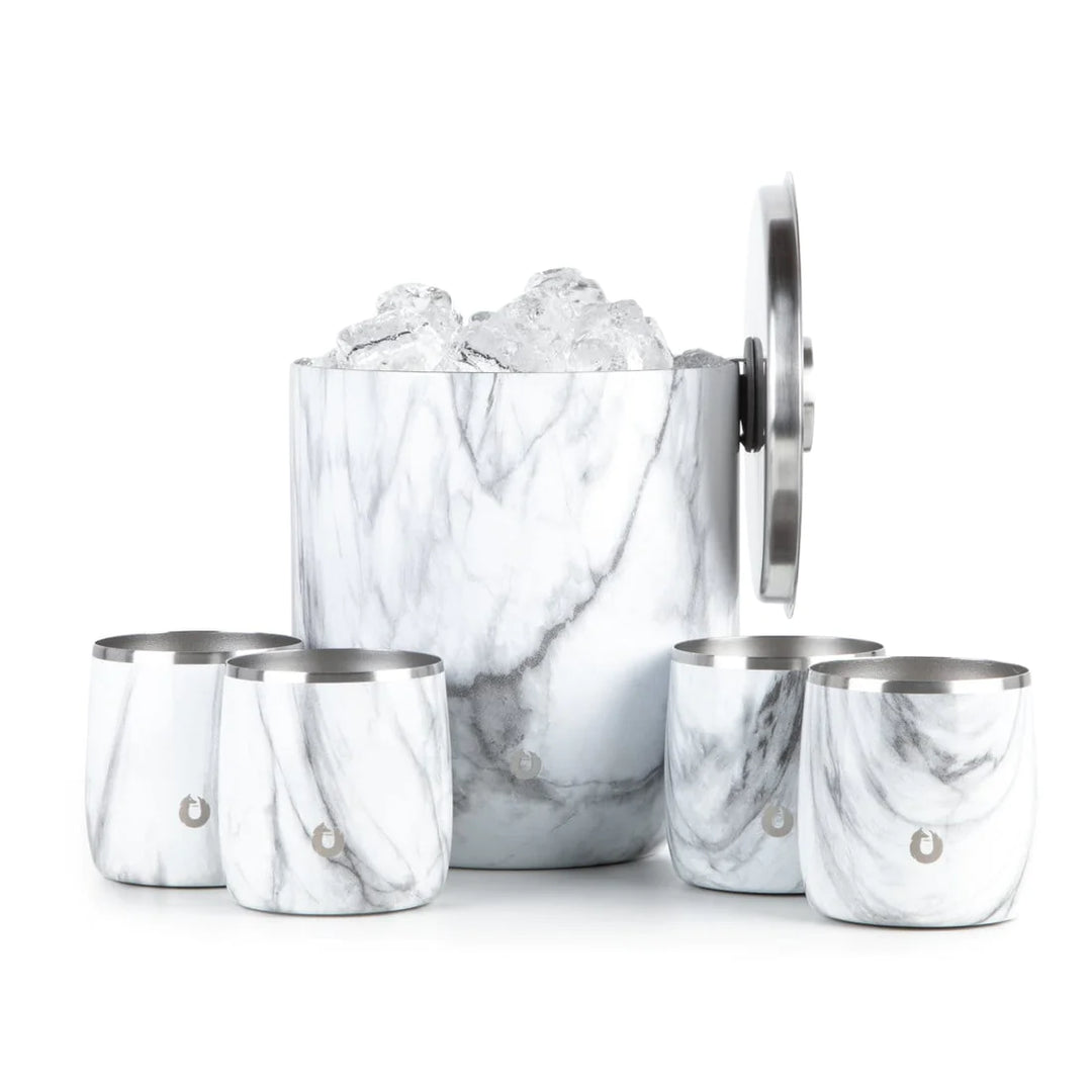 SNOWFOX Stainless Steel Ice Bucket with Rocks Glass Set