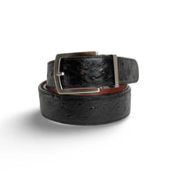 DRUH Black Ostrich Leather Strap with Silver Prong Buckle