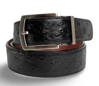 DRUH Ostrich Leather Belt with Silver Prong Buckle