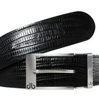 DRUH Lizard Leather Belt with Silver Prong Buckle